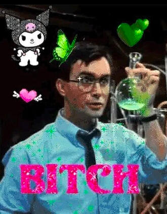 a picture of herbert west from re-animator with a bunch of sparkly stickers